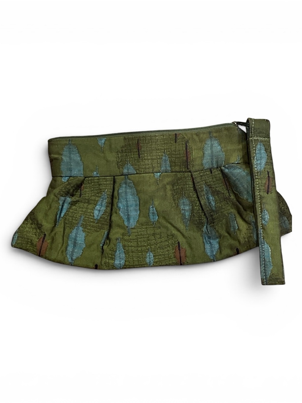 Maruca Olive Green Patterned Wristlet Clutch